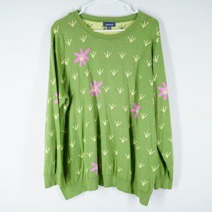 MODCLOTH Womens Size 3X Green Floral Knit Sweater Crewneck Long Sleeve